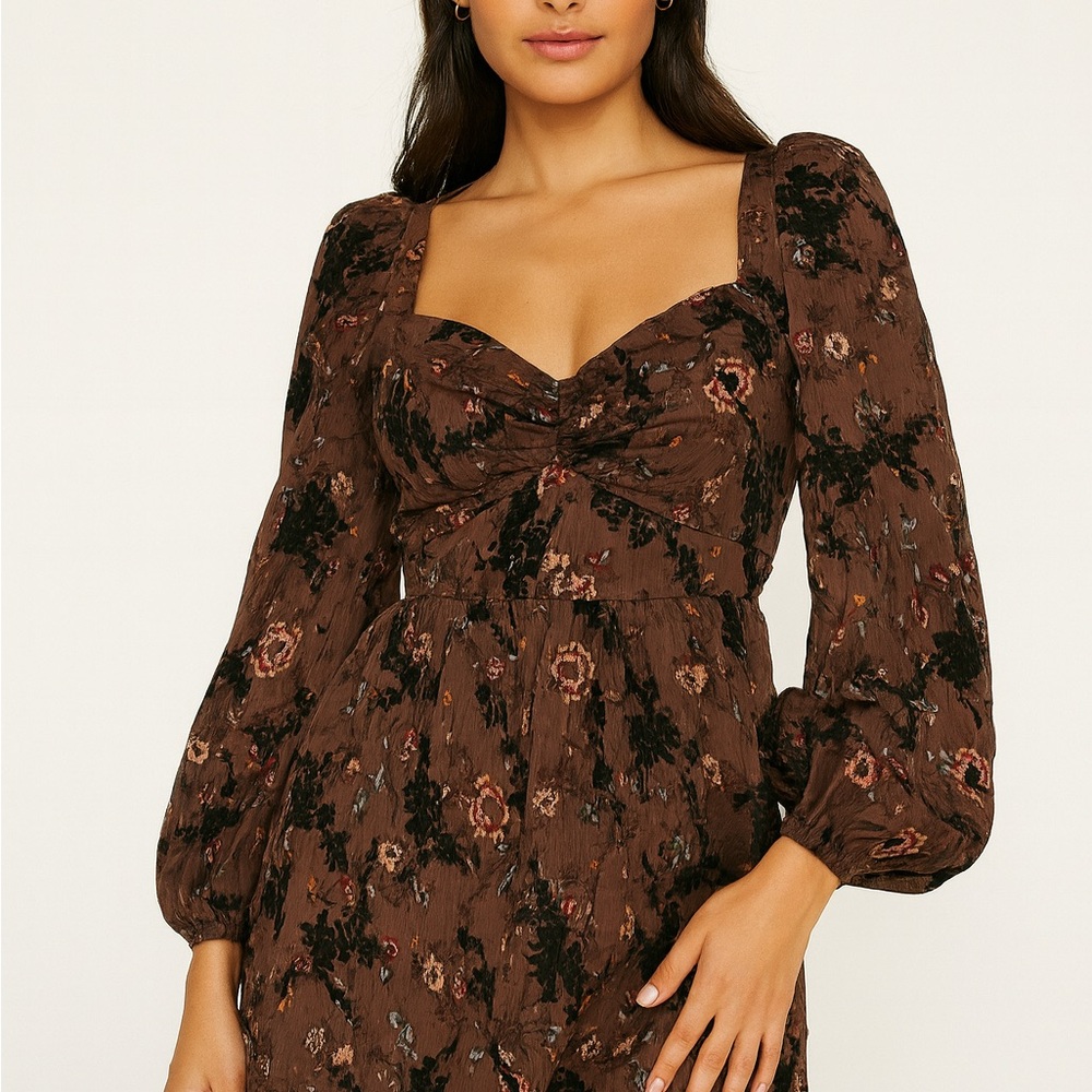 Floral Brown Long Sleeve Dress